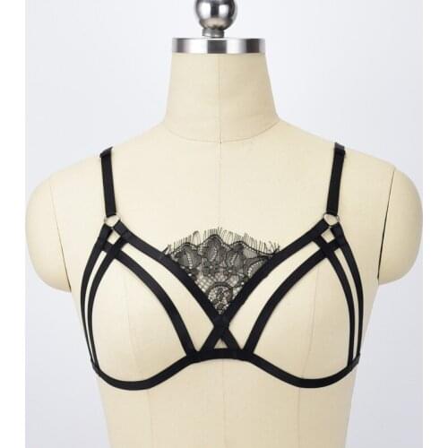 Bondage Harness Wedding Lace Cage Bra Sexy Lingerie Women Open Chest Bralette Body Harness Bra Fetish Rave Goth Crop Top Cospla