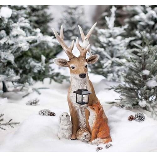 Solar Resin Sika Deer Outdoor Rabbit Hedgehog Wolf Figurine Decoration Decoration Yard Sculptures Miniatures Crafts Figurines