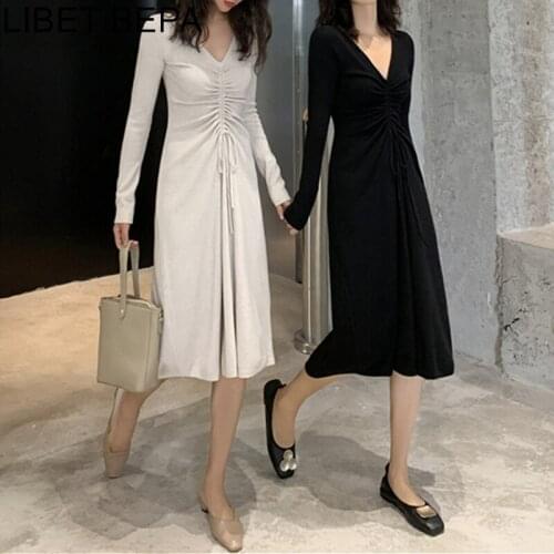 2021 New Autumn Winter Women Knitting Dress Basic Bottoming Warm Drawstring Elasticity Sexy Elegant Fashion Long Dresses DR4731