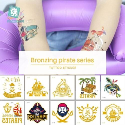 1PC Summer Style Children Body Art Gold Metallic Tattoo Sticker Rocooart Bronzing Pirate Waterproof Temporary Tattoo Small Taty