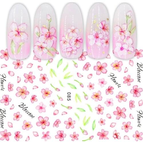 1PC Pink Plum Bossom Flower 3D Nail Sticker Autumn Maple Leaves Nail Foil Adhesive Transfer Decal Slider DIY Nail Art Decoration