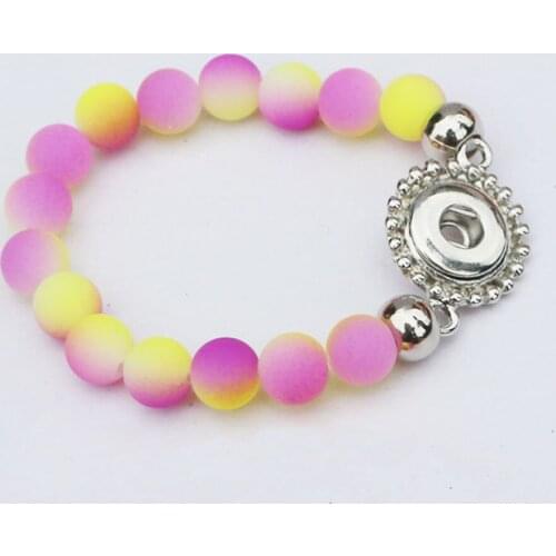 10PC/lot 15CM Candy Double Colors Rubber Beads Snap Bracelet Jewelry 12mm Diy Snap Button Charm Bracelets For Kids Girls