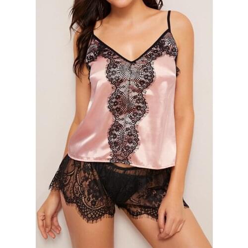 2020 Fashion New Lounge Sleep Pajama Set Sexy Satin Sleepwear Women Summer Pyjama Femme Fashion Flower Pajamas for Women