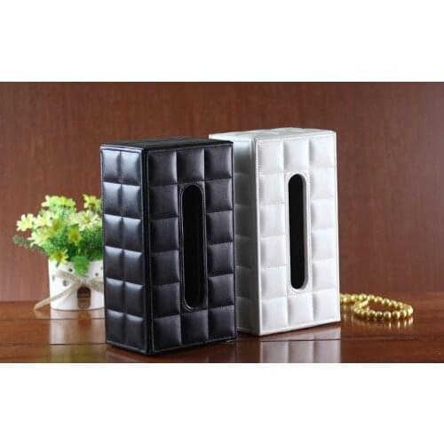 2020 Fashion Leather Rectangle Shape Modern Black White Car Tissue Holder Tissue Box Car Decoration Car Accessories Tissue Box