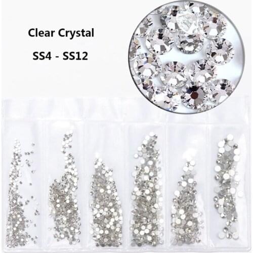 30 Colors ss4 - ss12 Flatback AB Rhinestone Crystal Clear Nail Art Rhinestones Glass/Crystal Non HotFix Nail Art Decorations