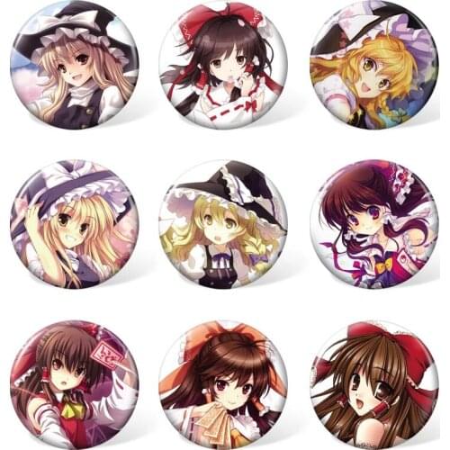 9pcs/set ) Anime TouHou Project Plastic Badge Hakurei Reimu Costume Brooch Kirisame Marisa Backpack or Bag Accessories