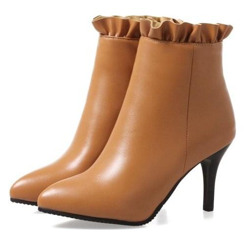Big Size Ma'am Fine heel Short boots Pure color Pointed boot barrel High heel boots