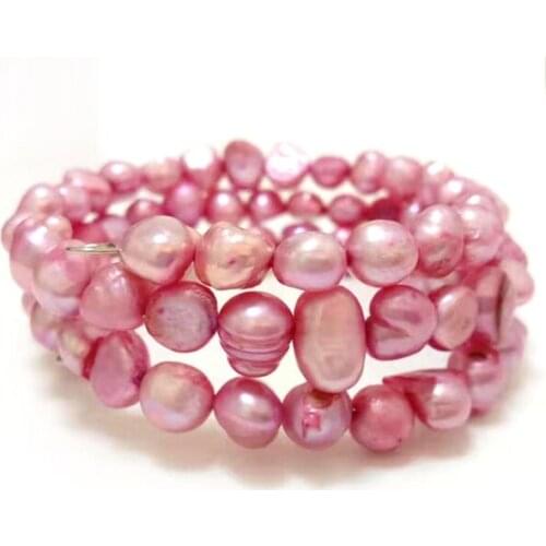 7.5-8 inches 8-9mm Baby Pink Natural Baroque Nugget Pearl Memory Wire Bracelet