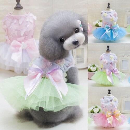 Flower Puppy Clothing Sleeveless Dog Dress Gauze Skirt Summer Pet Dog Clothes Small Dog Wedding Dress Comfortable Pet Skirt