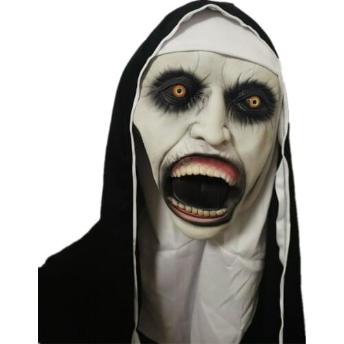 Halloween Nun Mask Horror Latex Masks Cosplay Mascarillas Valak Face Masques with Headpiece Wholesale