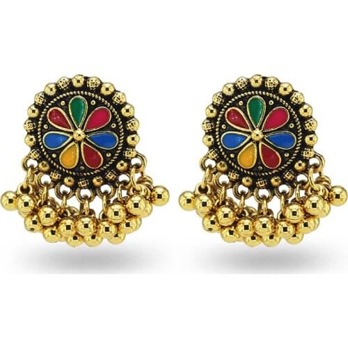 Indian Vintage Metal Carved Flower Earrings piercing Bridal Bells Tassel Statement Earring boucle oreille femme Afghan Gypsy