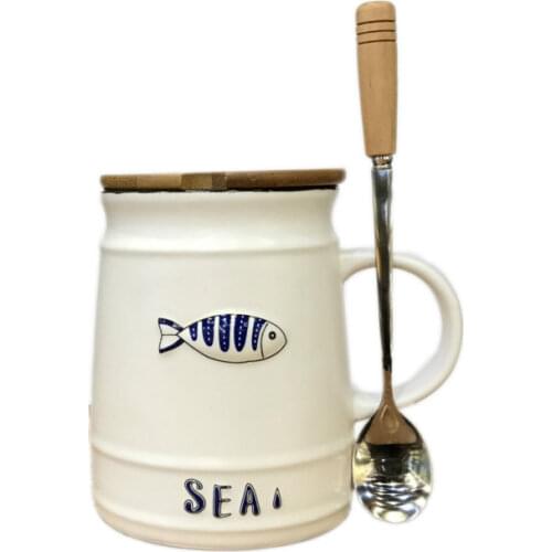 Nordic Mug Coffee Cup Ceramic White Womens Breakfast Milk Cup Creative Ocean Water Cups with Lid Cover Birthday Gift Box CM111