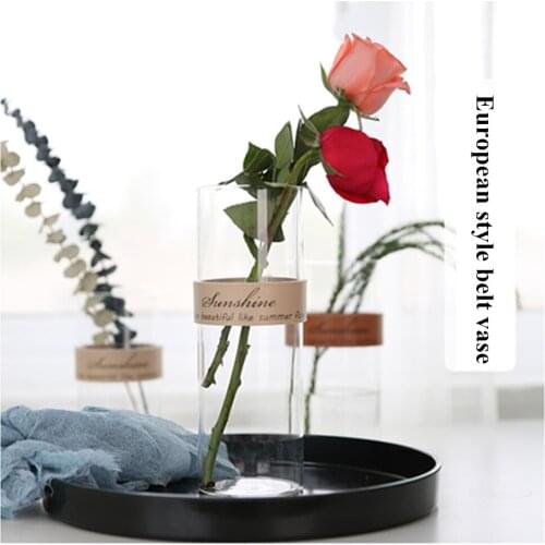 Creative leather glass vase Nordic simple transparent flower vase dried flower hydroponic plant vase decoration