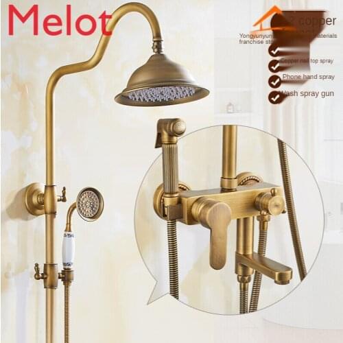 Copper European-Style Shower Shower Faucet Suit Antique Hot and Cold Water Faucet Bronze Shower Nozzle