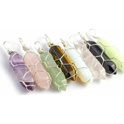 Mix Crystal Stone malachite Lapis Green Howlite Stone Onyx Rose Pink Quartz Carnelian Faceted Bead Twining Pendant 1PCS