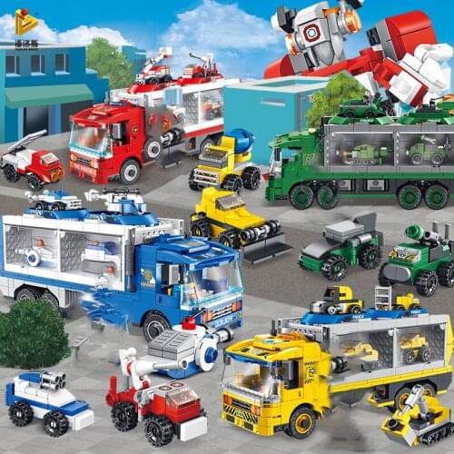 6 In1 2020 City Vehicle Series Fire Rescue Car Building Blocks Sets Figure Kids Toy Police Truck Construct