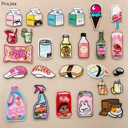 Prajna Japanese Style Patches Cartoon Bottle Embroidered Patches For Clothing DIY Iron On Stripes Patches On Kids Jacket Clothes
