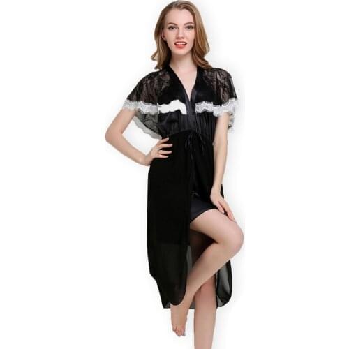 2018 Brand New Palace Lace Princess Sleepshirt Sexy Solid Summer Sleepwear Satin Silk Nightgowns Dressing Home Wear