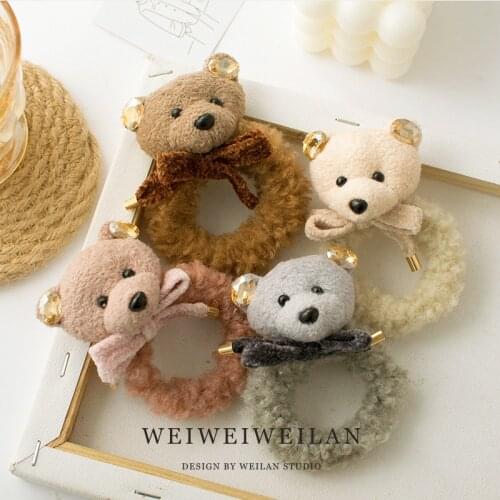 Autumn and winter new super cute bear hair rope ball head plush head rope cute girl ins doll ball head headdress