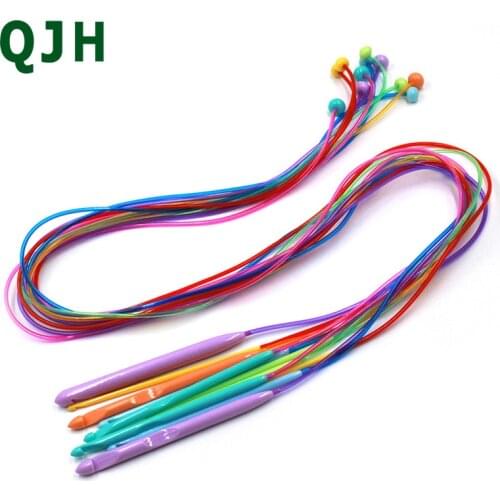 Durable 12pcs/set Colorful Plastic Elastic Tube Afghan Tunisian Carpet Crochet Hooks Weaving Needles 120cm Knitting Tools