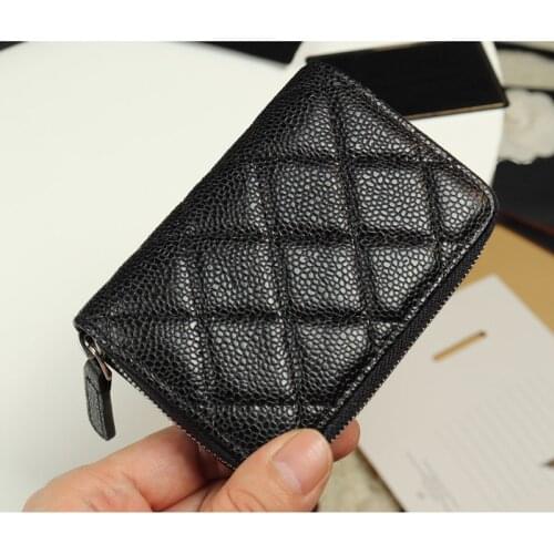 Luxury zipper coin purse women calfskin genuine leather designer top quality feminina brand short caviar small wallet
