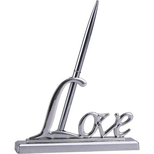 Wedding Party Signing Pen With Gold Silver Plated Metal Love Holder Guest Book Signing Pen Set Wedding Supplies Party Gift Favor