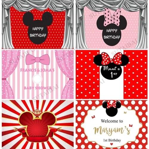 Cartoon Mouse Happy Birthday Backdrops Baby Shower Party Vinly Background Prince Princess Child Photobooth Curtains