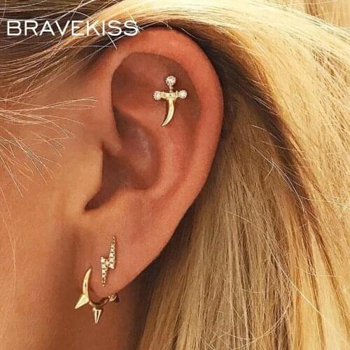 BRAVEKISS 3 pce Vintage Cross Earring Set Alloy Lightning Gear Stud Earrings for Women Fashion Jewelry Accessories BPE1267