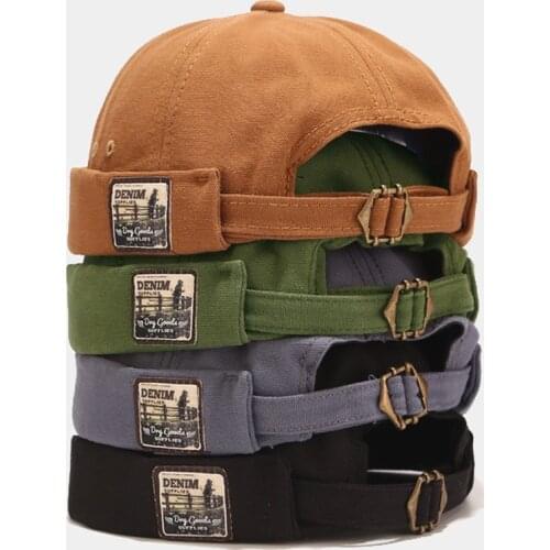 Fashion Vintage Dome Hat Solid Color Patch Skullcap For Men Women Retro Crimping Brimless Skull Caps Autumn Casual Hip Hop Hat