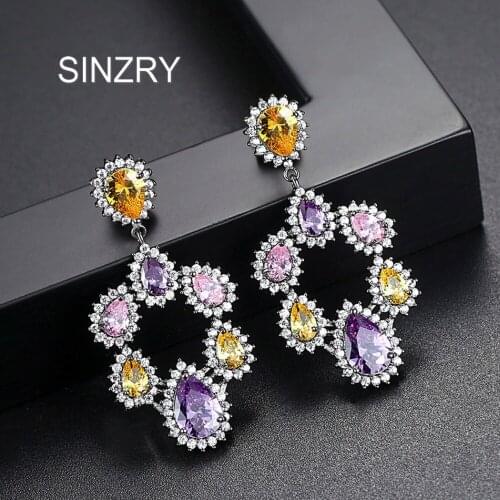 SINZRY elegant bright CZ colorful dangle earrings cut cubic zirconia bridal wedding earrings for women fashion costume jewelry
