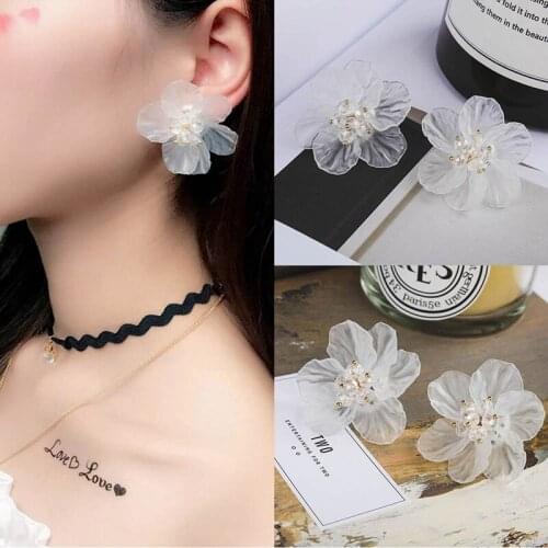 Fairy White Transparent Flower Earrings Personalized Elegant Earring All-match Brief Earring Stud Female
