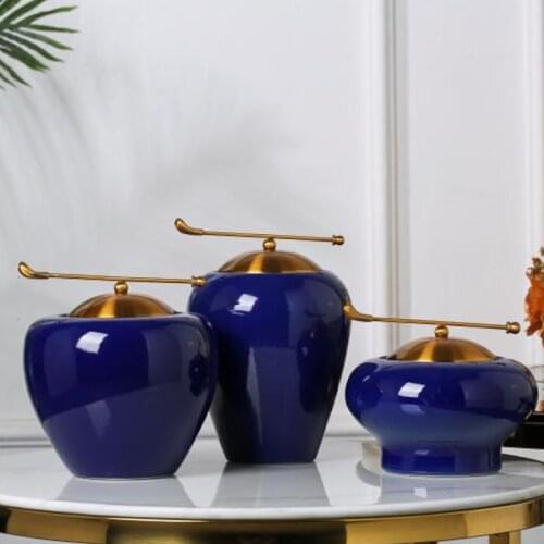 European Style Glazed Blue Vase Storage Jars Living Room Floral Hydroponic Flower Arrangement Home Decoration