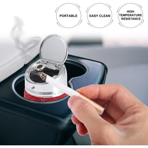 Uxcell Universal Car Ashtray Portable Trash Bling Faux Crystal Stainless Steel Cigarette Cylinder Holder Decor Grey Red