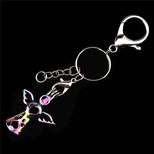 Y-C572 Rainbow Silver Color Cage Keyrings Angel Wings Beads Pearl Cage Key Chains Split Rings DIY Car Keychain Accessory