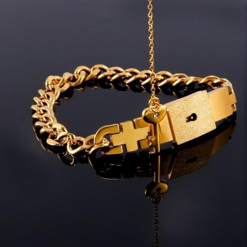 Jewelry Bracelet Necklace Couple Sets Women Men Heart Shape Concentric Lock Key Titanium Steel Stainless Steel Golden Gift
