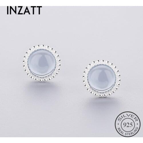 INZATT Trendy Real 925 Sterling Silver Stud Earrings gray Glass Flower For Women Engagement Wedding Fashion Jewelry Gift Bijoux