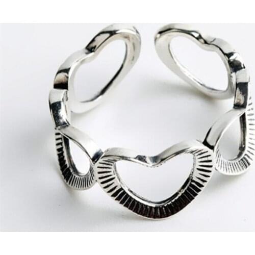 Sole Memory Sweet Romantic Openwork Geometric Heart 925 Sterling Silver Female Resizable Opening Rings SRI531