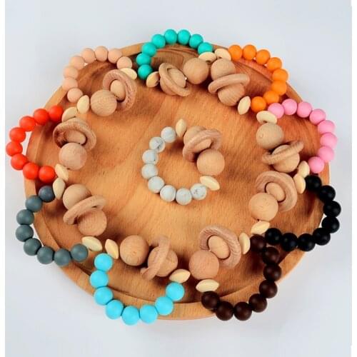 1Pc Wooden Beads Bracelet Silicone Teether Nursing Teething Baby Toys BPA Free DIY