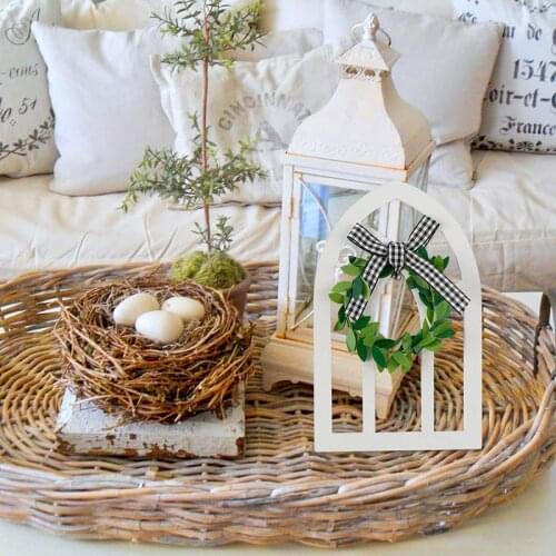 2Pcs Wooden Arch Window Black&white Plaid Bow Kawaii Miniature DIY Handcraft Mini Model Accessories Home Garden Decoration