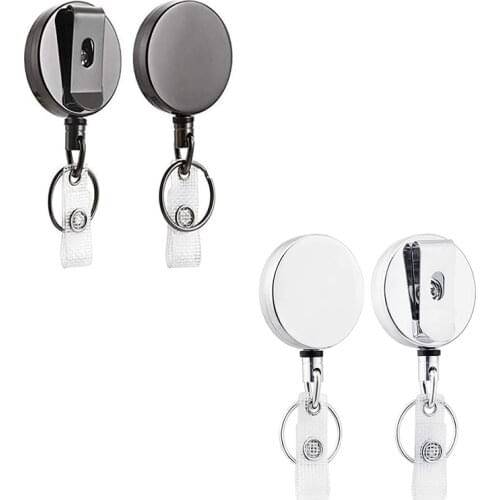 2 Pack Heavy Duty Retractable Badge Holder Reel,Metal ID Badge Holder with Belt Clip Key Ring for Name Card Keychain