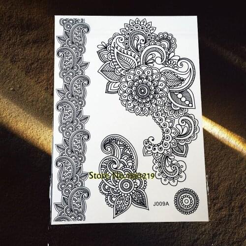 25 Styles Classic Black Henna Temporary Tattoo Wedding Body Art Mehndi Paisley Flower Arm Tatoos Fake Waterproof Tattoo Stickers