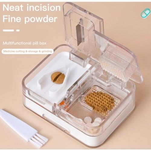 3 in 1 Pulverize Pill Box Cutter Medicine Crusher Grinder Splitter Tablet Divider Storage Case Pillbox Cutting Tablets Organizer