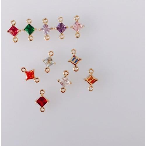 8 pieces / lot Personalized copper-plated thick gold-plated gold diamond mini double hanging square pendant earrings