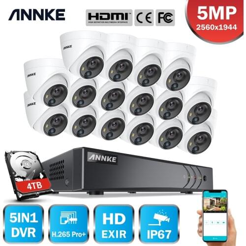 ANNKE 16CH 5MP Lite Security Camera System H.265+ DVR Surveillance 16pcs 5MP PIR Outdoor Cameras IP67 Weatherproof Security Kit