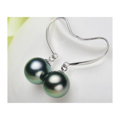 Free shipping luxury Noble jewelry charming a pair 10-11mm Tahitian round black pearl earring 925S