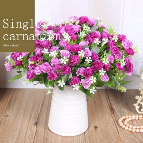 1 Bouquet Artificial Flowers Carnation Clove Silk Fake Flower with Leaves flores for DIY Home Garden Wedding Decoration