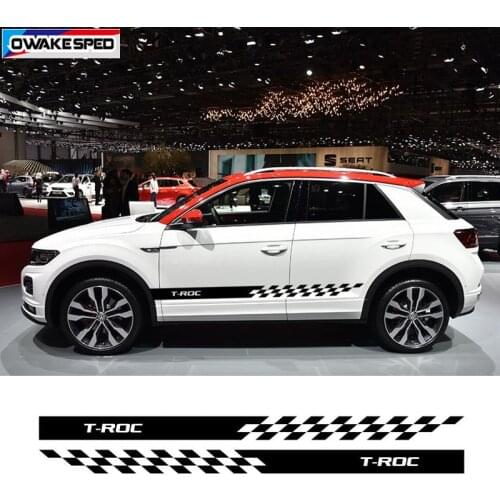 Racing Sport Stripes Car Door Side Skirt Sticker For Volkswagen-VW T-ROC R line Auto Body Decor Vinyl Decals