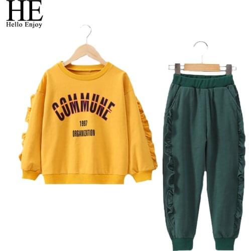 HE Hello Enjoy Autumn Girls Sets Clothing Long Sleeve Sweatshirt Tops Pant 2PCS Kids Tracksuit Childrens Clothes Teen Outfit