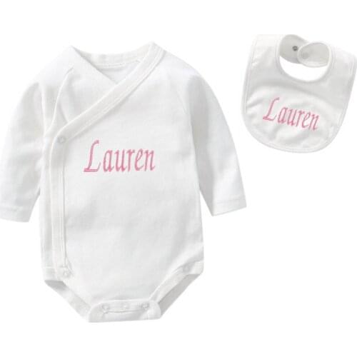 Personalised Embroidered Name Newborn Baby Clothes Baby Romper Baby Shower Baptism Gifts Custom Baby Onesie Baby Bib Set