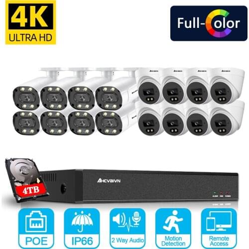 POE CCTV Camera Security System Kit 16ch POE 8MP NVR 4K Outdoor HD Colorful Night Vision Video Surveillance IP Camera System Set